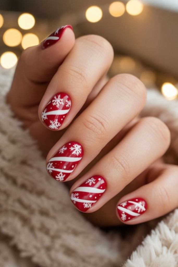 Red white candy cane nails.