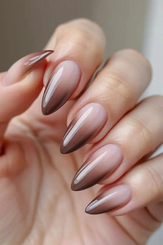 Caramel mocha nails with warm accents.