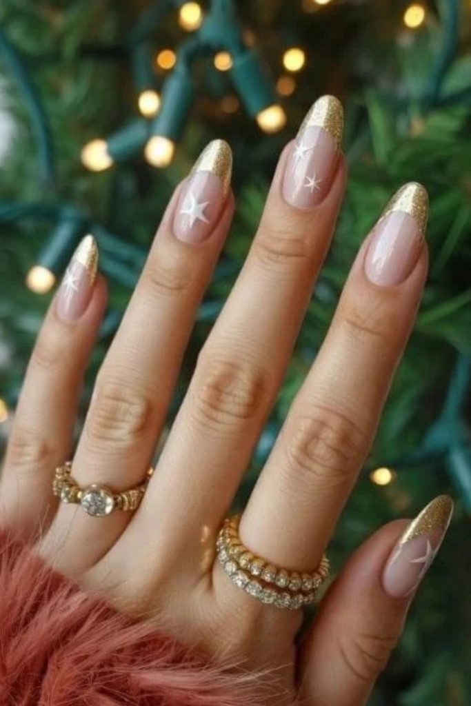 Celestial gold glitter tip nails