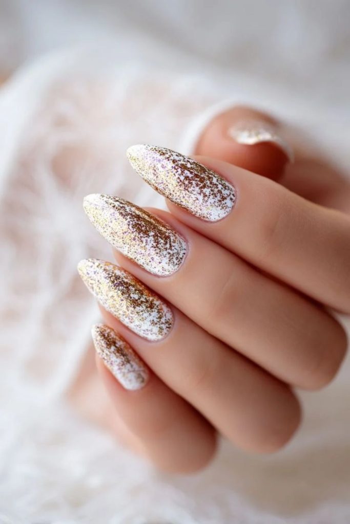 Champagne gold frosted glitter nails