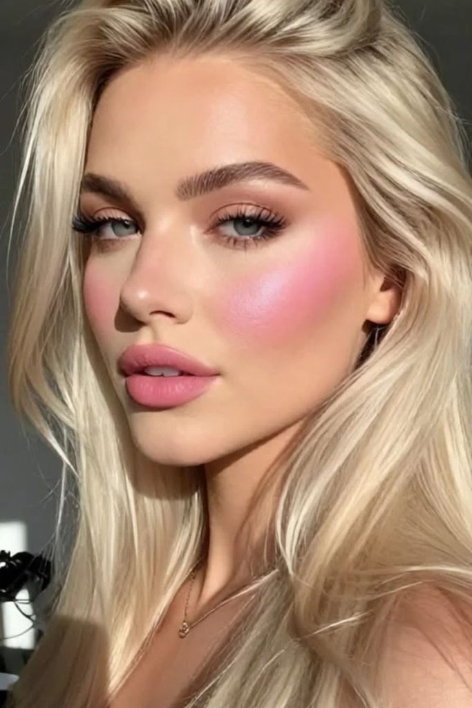 Chilly coquette pink blush makeup.