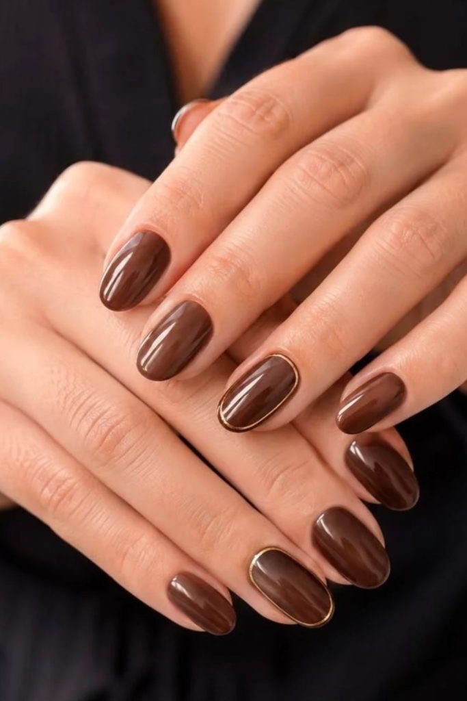 Cinnamon brown nails with cocoa accents.