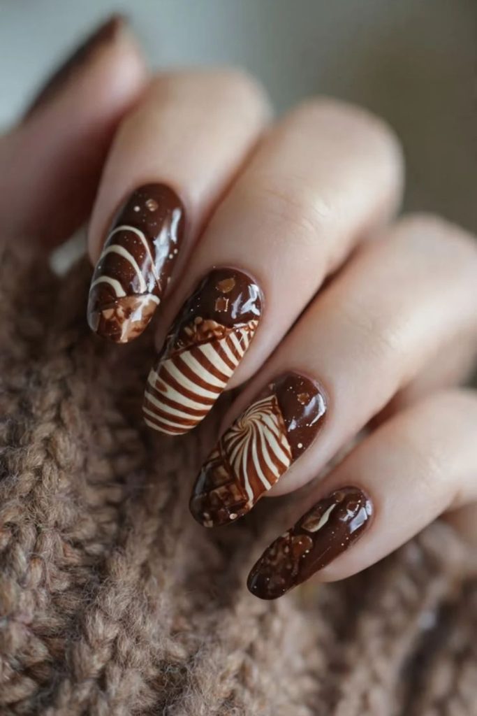 Chocolate nails with cookie-inspired accents.