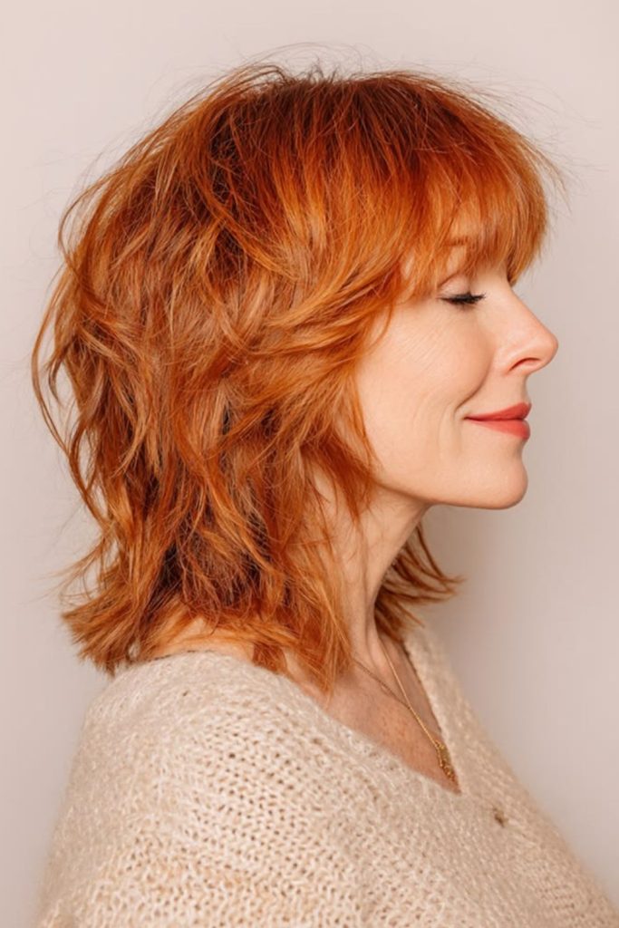 Copper pumpkin shag hairstyle