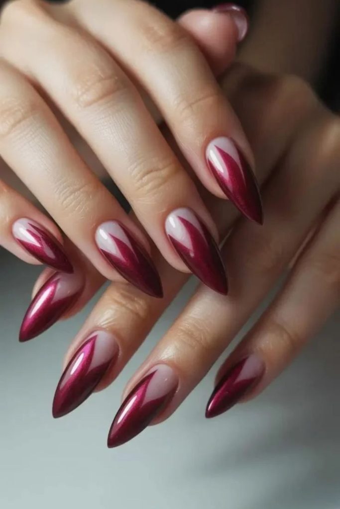 Cranberry chrome flame nail design
