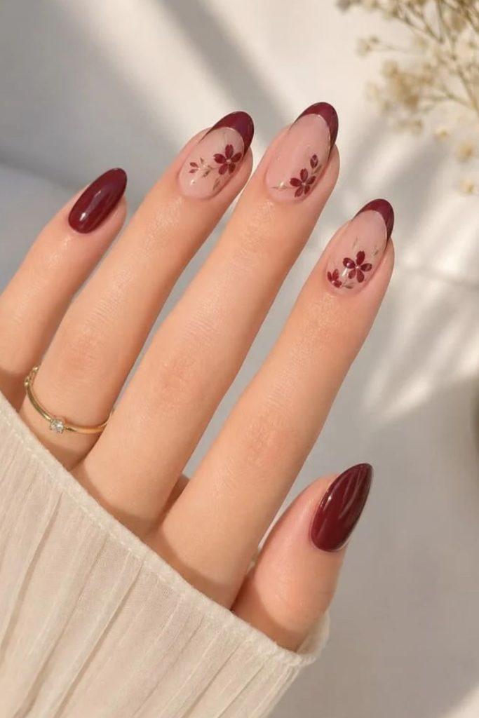 Cranberry floral botanical nail art