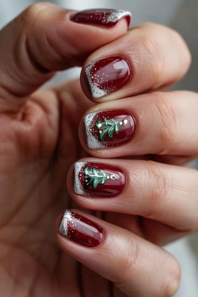 Cranberry Christmas forest holiday nails.