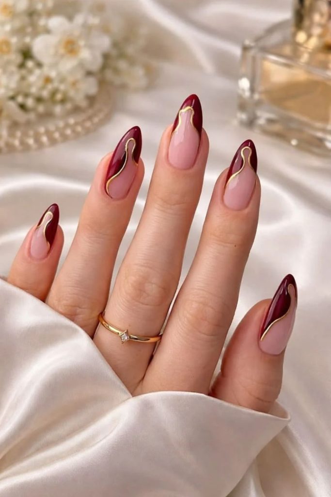 Modern cranberry negative space nails
