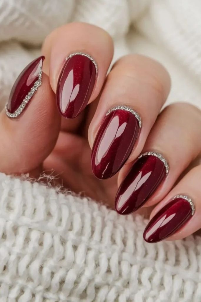 Cranberry rhinestone luxury nail design