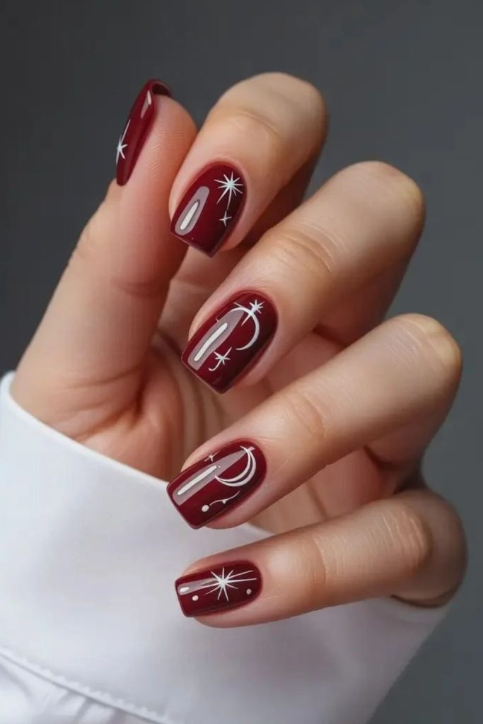 Cranberry starry night nail art