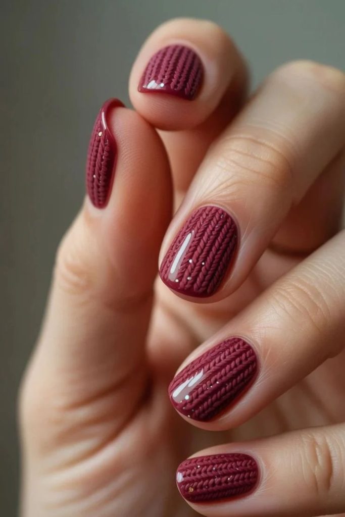 Textured cranberry sweater nail art
