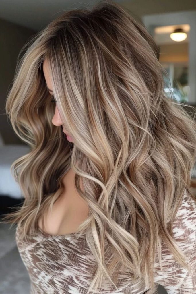 Creamy bronde hair with soft dimension.