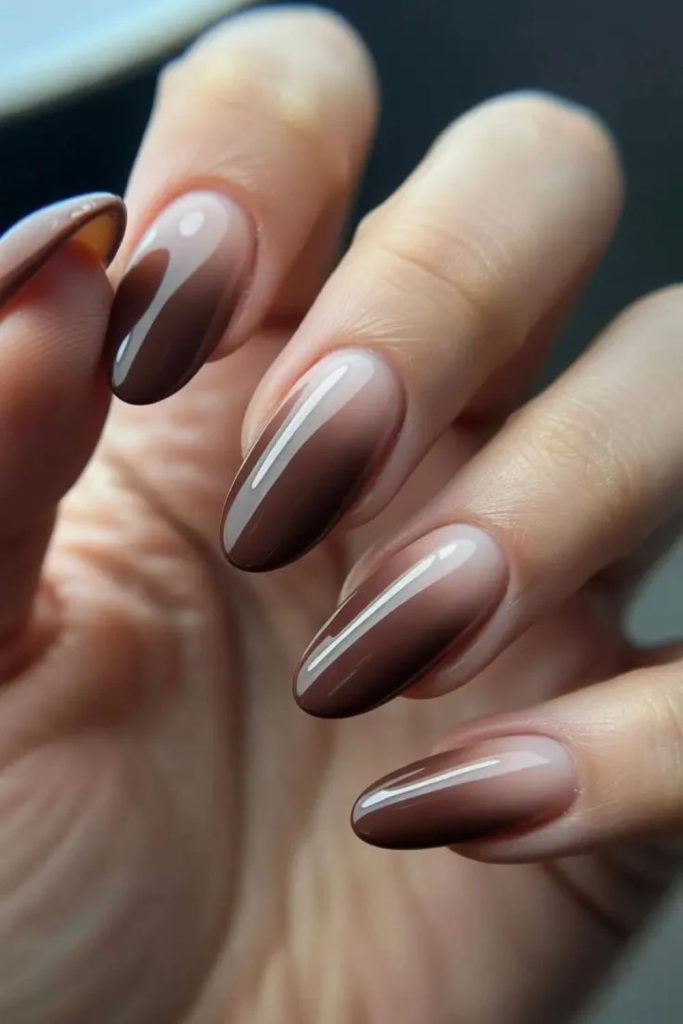 Creamy cocoa nails with soft ombré.