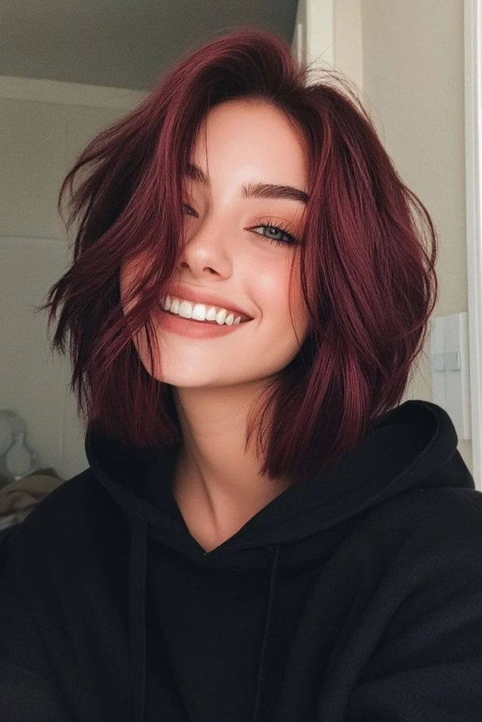 Crimson black cherry bob haircut