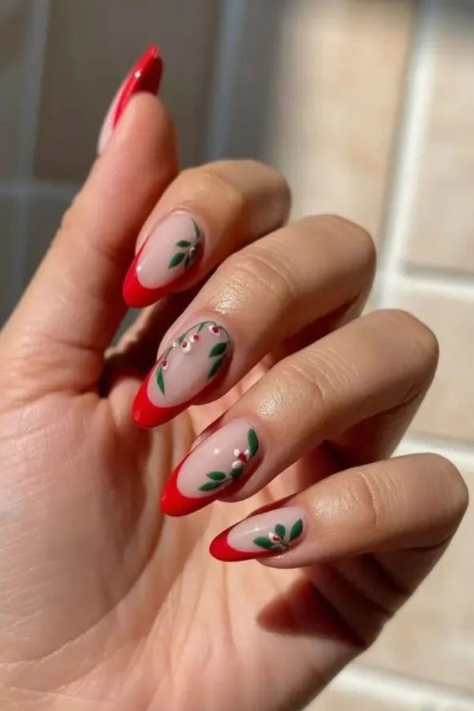 Crimson holly French festive nails.
