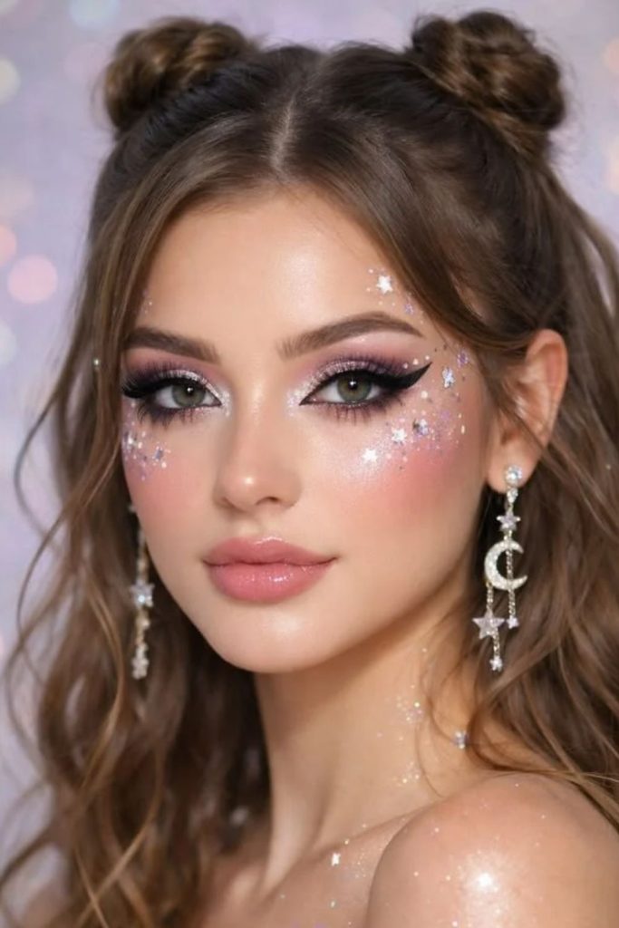 Crystal cheek dreamy makeup look.