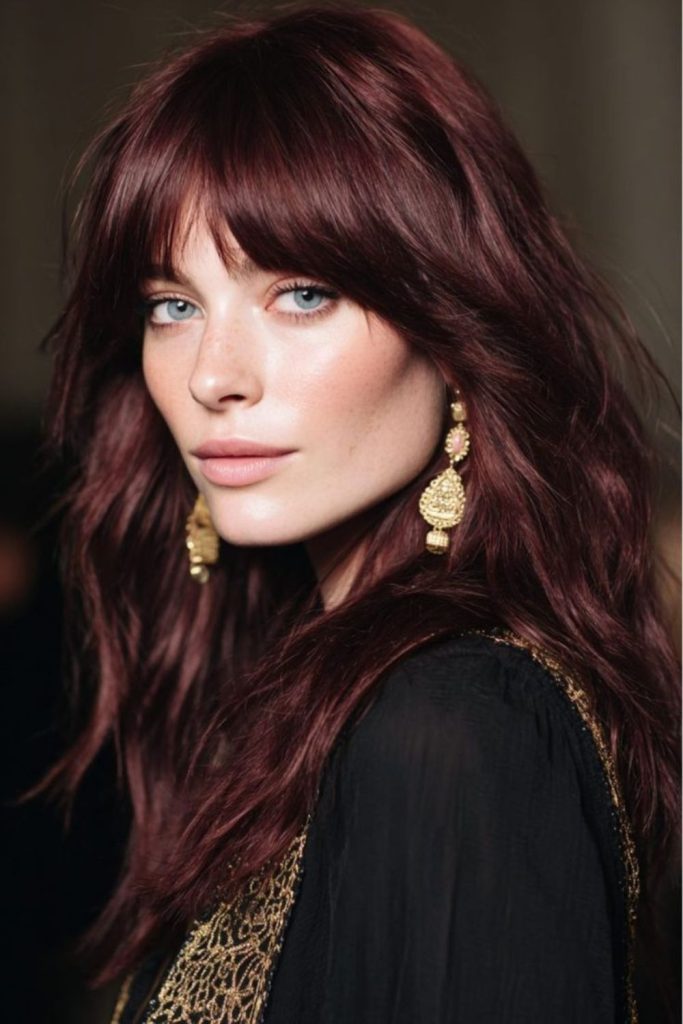 Dark cherry mahogany hair with richness.