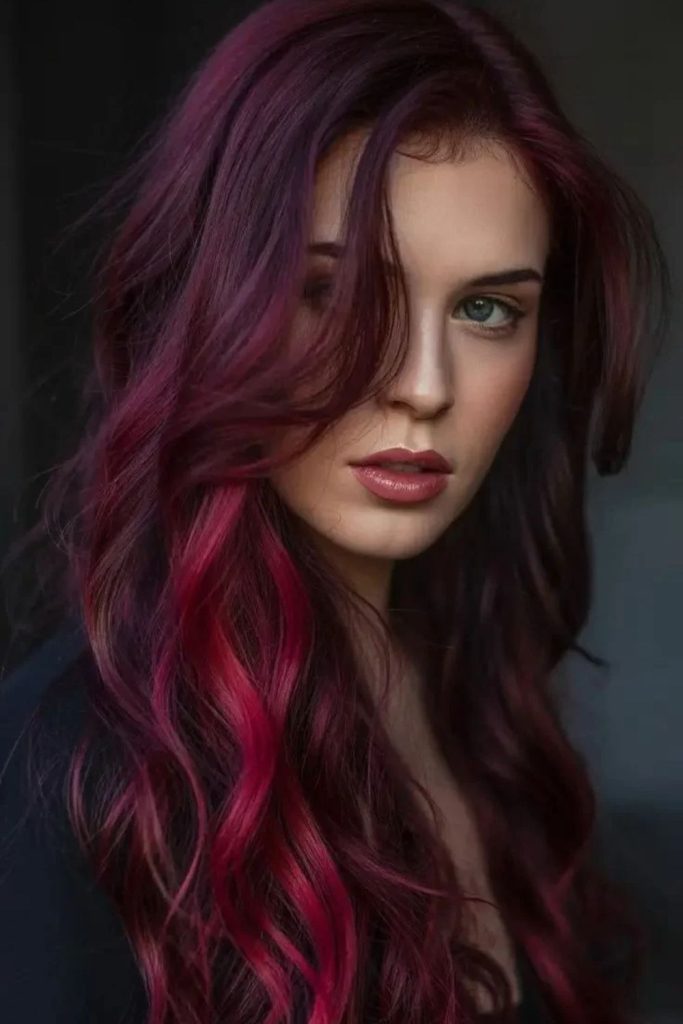 Dark cherry mermaid wave hairstyle