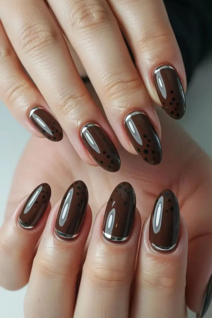 Dark cocoa nails with bronze shimmer.