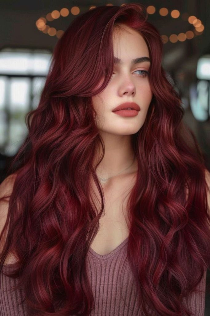 Dark garnet velvet hair with dimension.