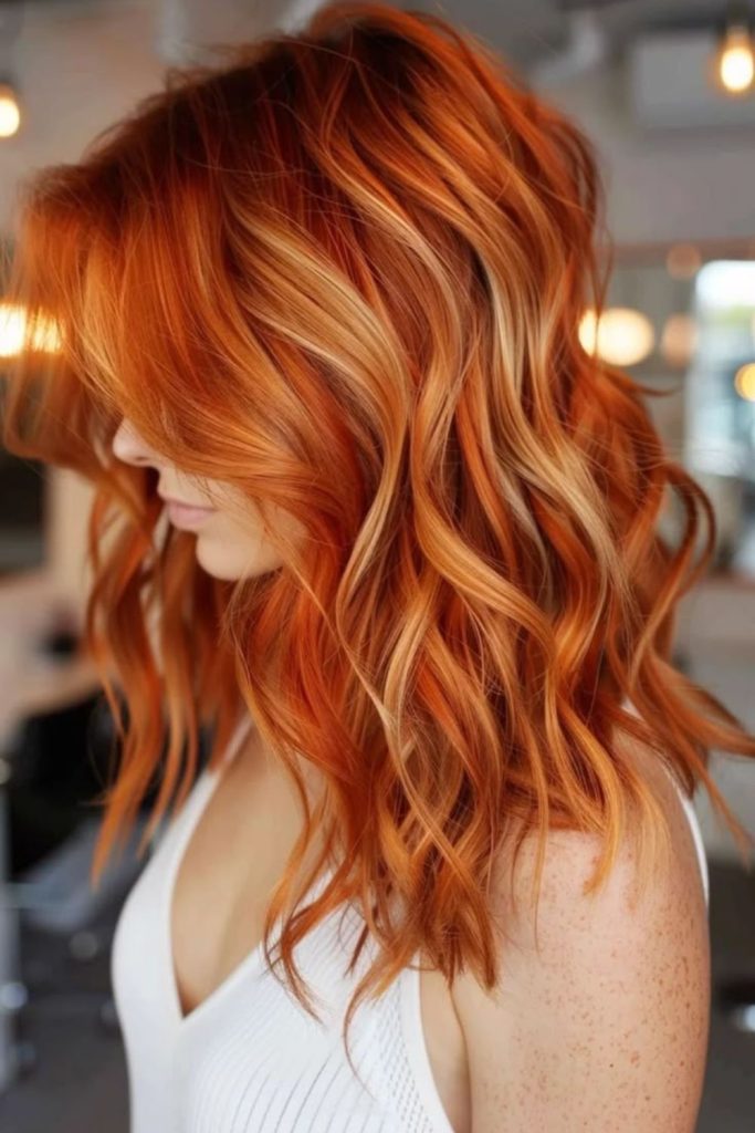 Fiery pumpkin sunset hair color