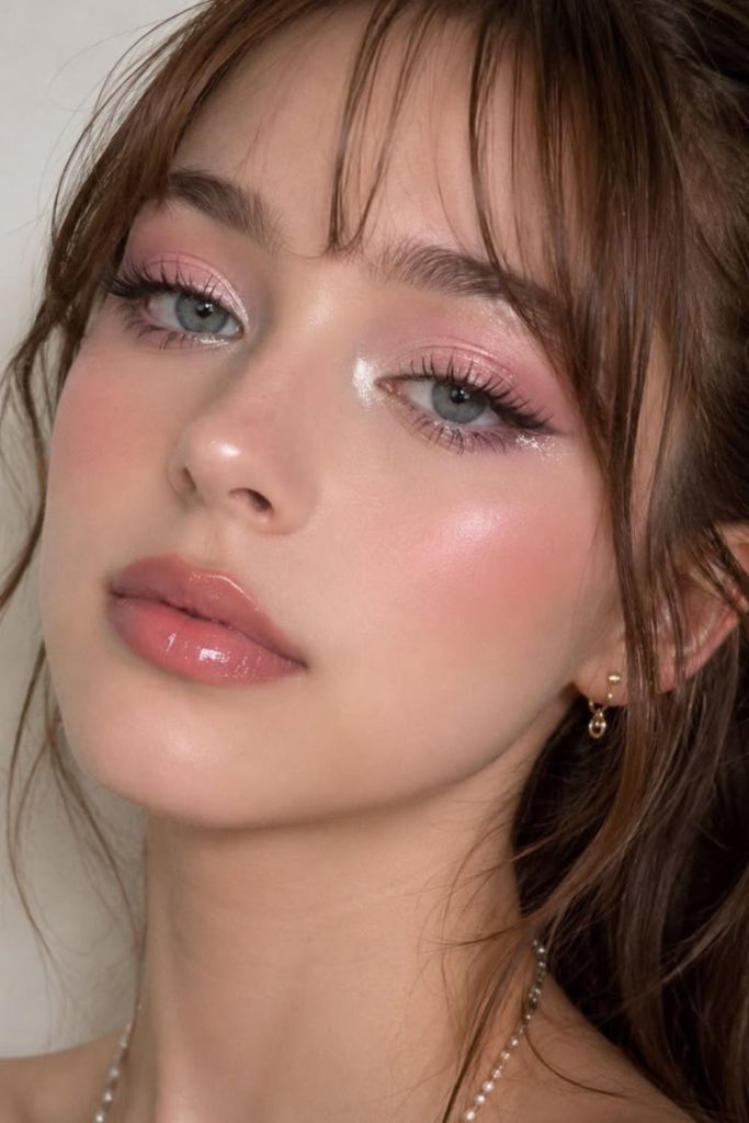 Frost-kissed rosy cold girl makeup.