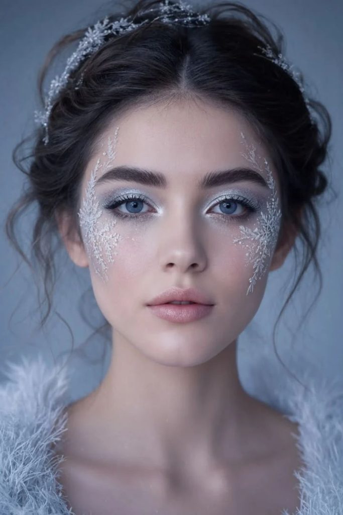 Frozen doll face makeup look.