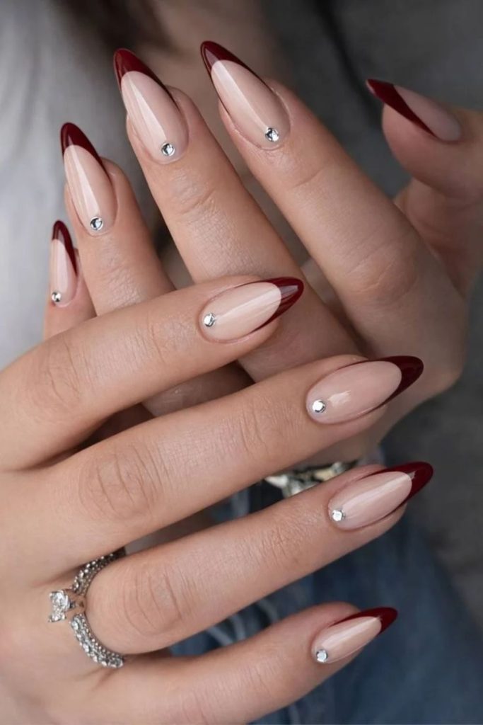 Garnet burgundy tips with crystals