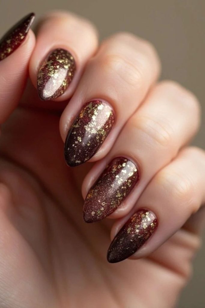 Gilded mocha gold glitter nails