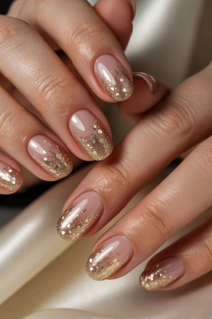Gilded nude gold glitter nails