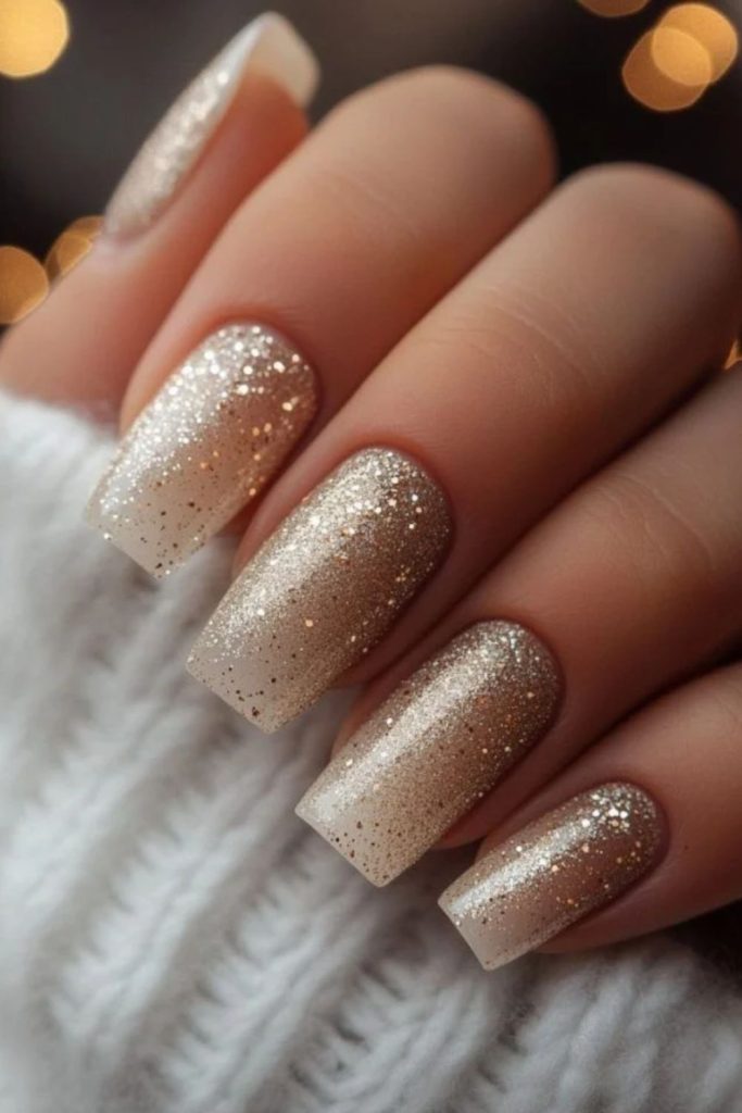 Glittering gold ombré nail design