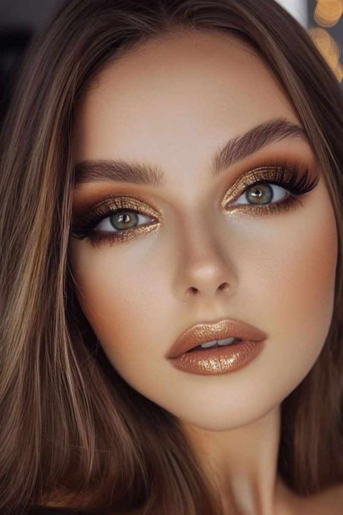 Golden brown warm siren eye makeup.