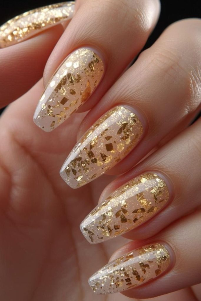 Golden fairy fleck nude nails
