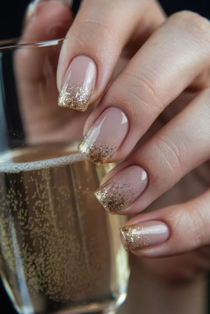 Golden glitter French tip nails
