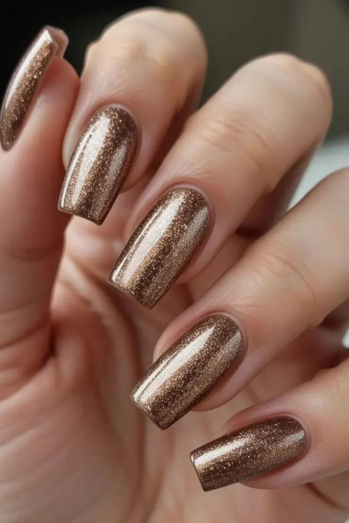 Golden galaxy glitter stiletto nails