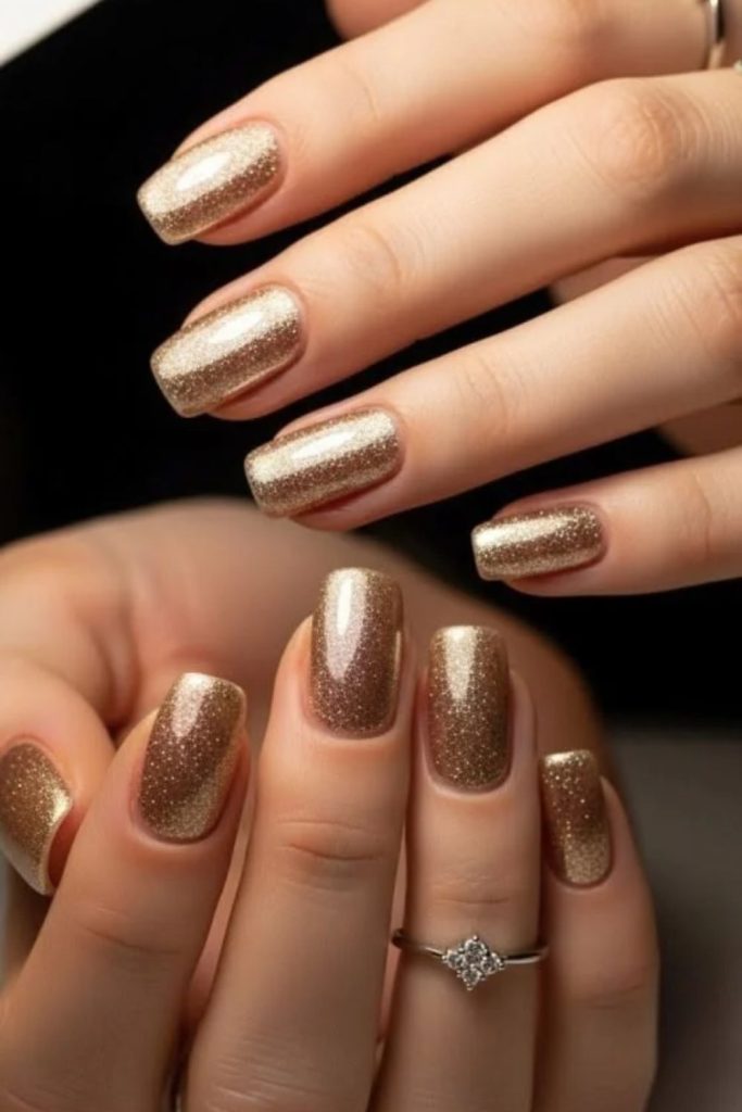 Golden latte shimmer nail design