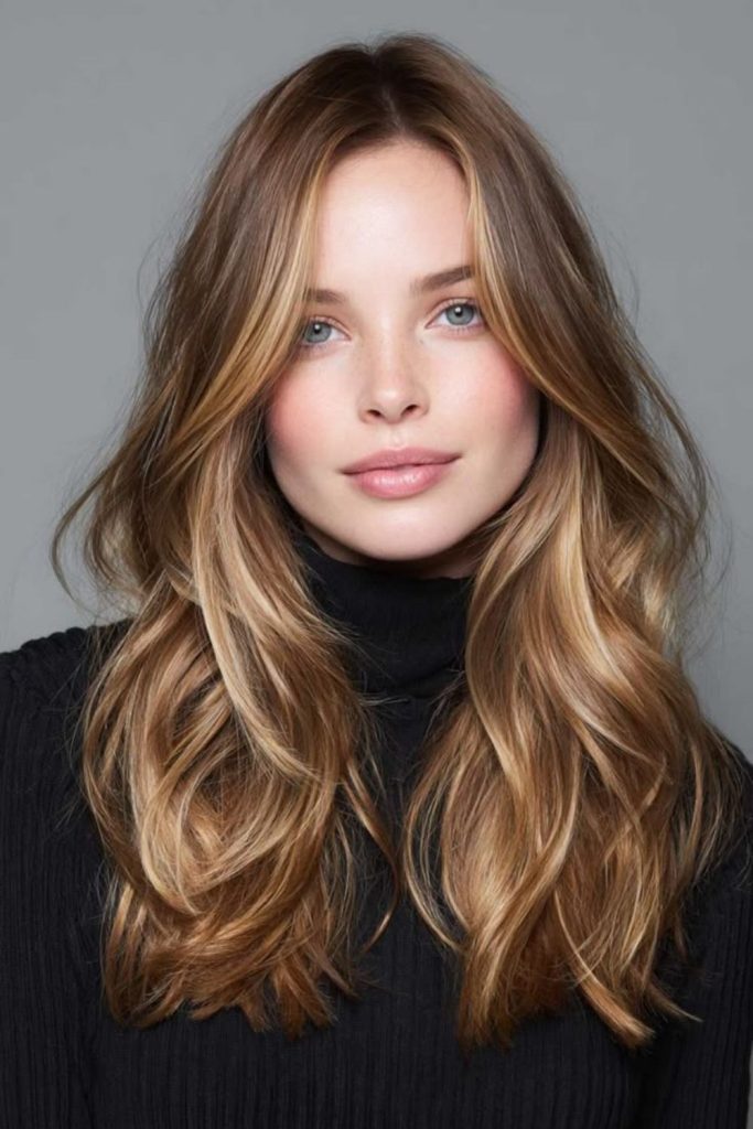 Golden mocha bronde hair with radiant highlights.
