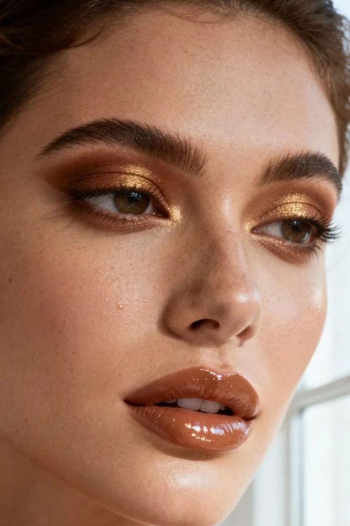 Golden mocha halo makeup look