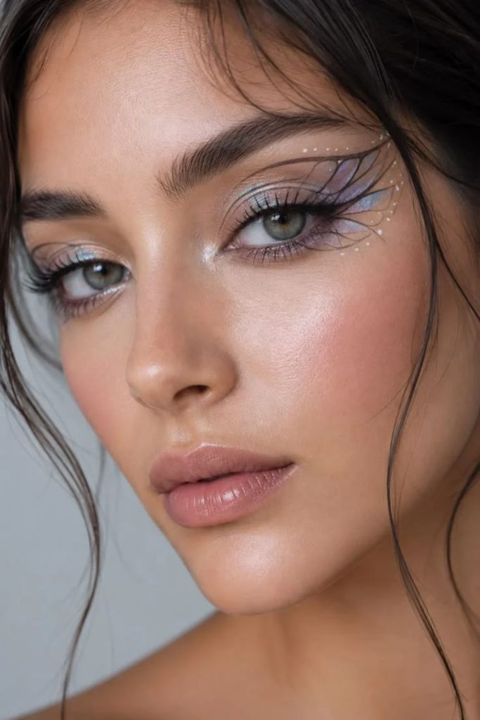 Graphic sharp-winged siren eyes makeup look.