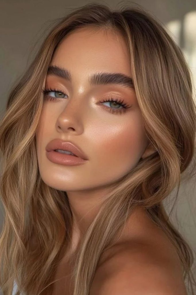 Honey beige latte makeup look.