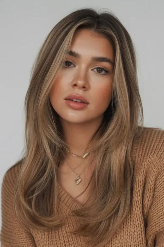 Honey chai hair with golden ribbons.
