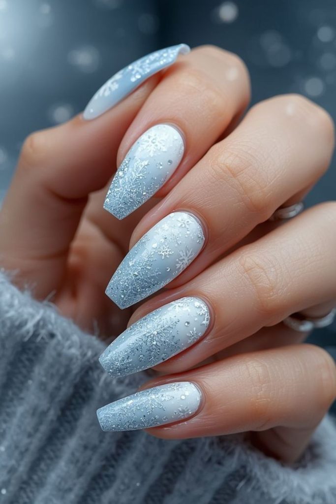 Silver ombre ice queen nails.