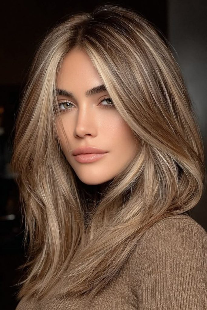 Iced caramel bronde hair with cool undertones.