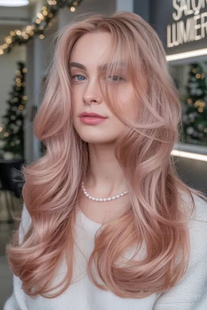 Iced rose gold frosty blonde hair.