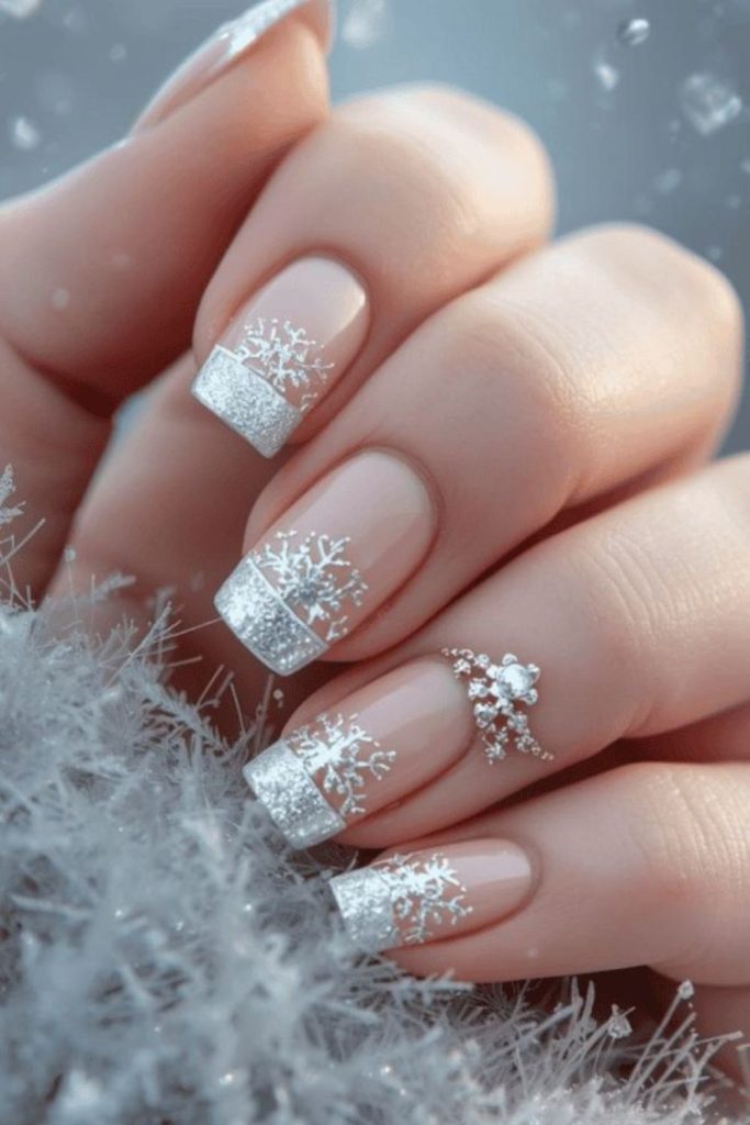 Icy silver icicle French nails.