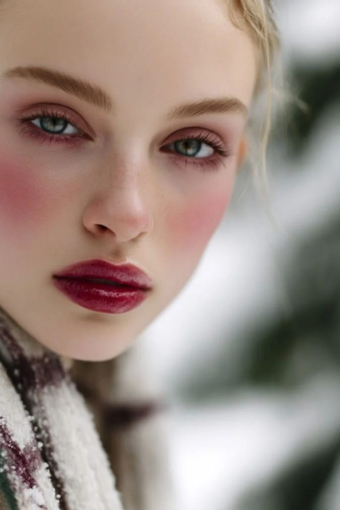 Icy berry flushed winter makeup.