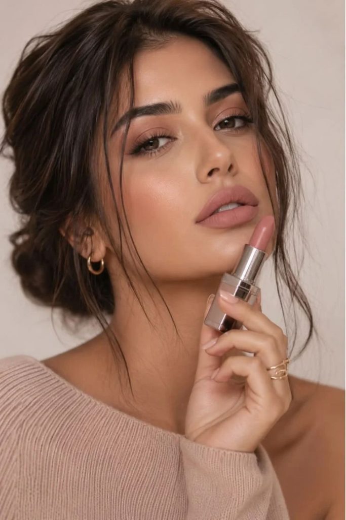 Latte rose makeup beauty look.