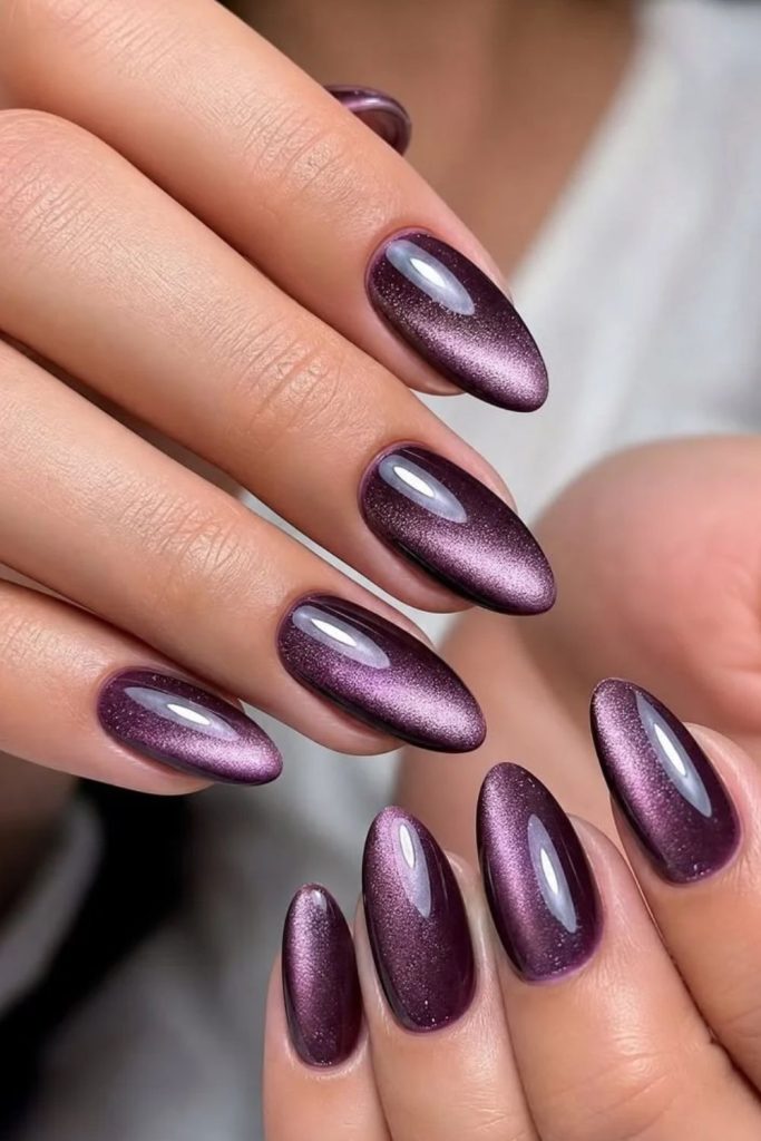 Lavender and plum fusion nails.