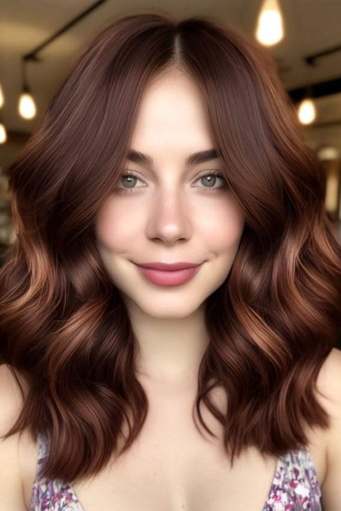 Mahogany champagne hair with delicate ribbons.