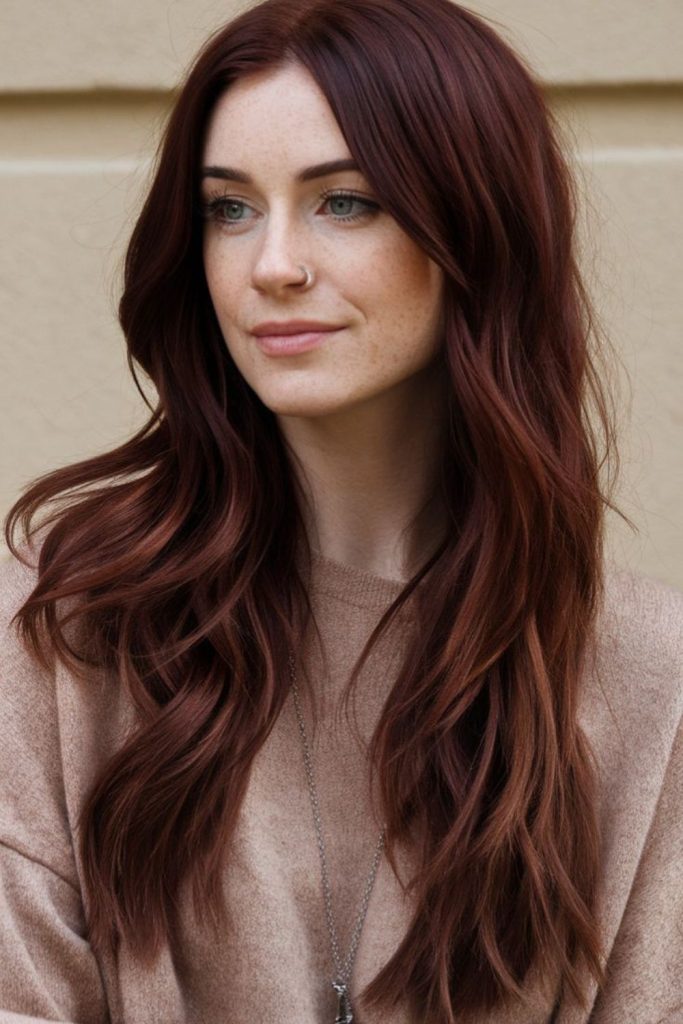 Mahogany cinnamon brunette hair with warmth.